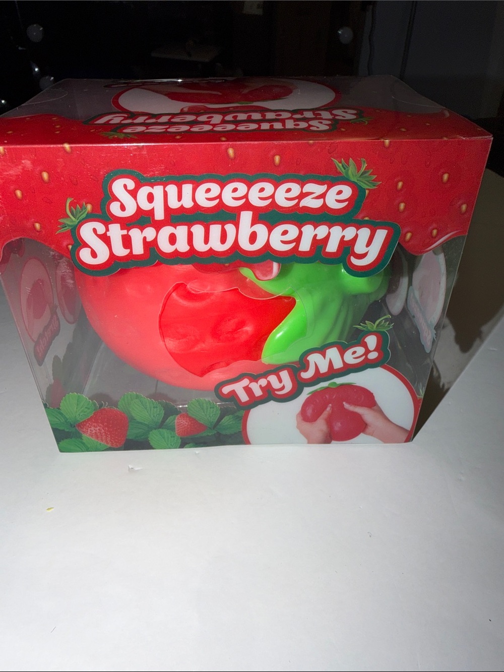 Squeeze Strawberry Squeeze Toy - Red with Green Leaf